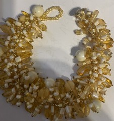 Vintage Creamy Beige & Topaz Glass Beads Tropical Bracelet w/ Toggle Closure