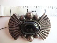 Vintage Sterling Silver and Black Onyx Brooch Pin Mexico