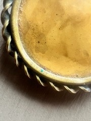 Antique Victorian Round Photo Brooch Faded Portrait Mourning Pin Brass Frame