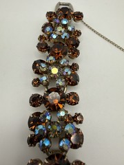 DeLizza & Elster (D &E) Juliana Cognac & Iridescent AB Rhinestone Bracelet 6.75”