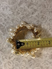 Vintage Faux Pearls MultiBeaded Bracelet Gold Tone Expandable Metal Band Cha-Cha