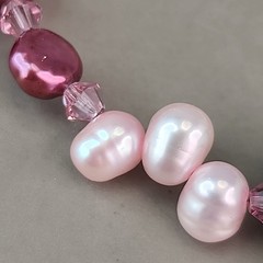 Glass Beaded Bracelet Lampwork Pink Freshwater Pearl Handmade 6.75″
