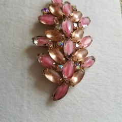 Vintage Pink Givre and AB Rhinestone Marquise Brooch