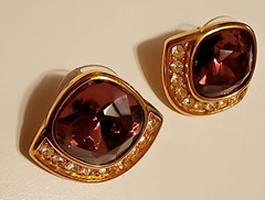 Vintage Yves Saint Laurent (YSL) Chunky Purple & Crystal Rhinestone Earrings