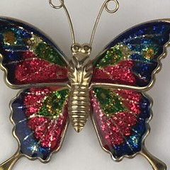 Vintage Glitter Sparkle Enamel Butterfly Brooch Gold Tone Metal 1 5/8”
