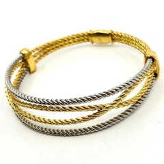 Vintage Two Tone Twisted Cable Multi-Strand Bangle Bracelet Gold Silver Tone