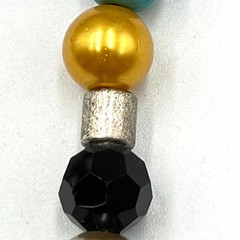 VTG Retro Multi-Color Beads Faux Stone Necklace Silver Tone Orange Resin Pendant