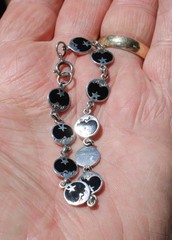 Vintage Sterling Silver 925 Celestial Bracelet Stars Moon Black Enamel