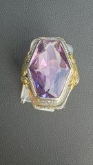 Antique Art Deco Large Hexagon Amethyst Cocktail Ring 14k White Gold Yellow