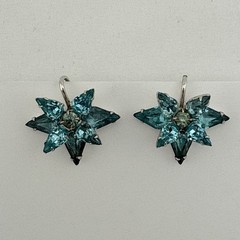 Vintage Bright Aqua Blue Star Screw back Earrings Silvertone 1950’s Retro