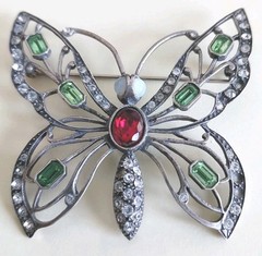 Butterfly Brooch STERLING 925 W/garnet & Opals & Peridot PIN Signed MMA Vtg Read