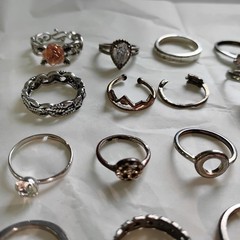 Huge Lot Of 35 Silvertone Costume Vintage Rings Various Sizes Mixed