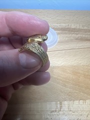 VTG Spain Damascene Metal Coiled Ring Double Eagle Head Scroll-work Golden-color