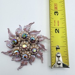 Selini Pearlescent Pink Rhinestone Brooch & Clip-On Earrings AB Crystal Vintage