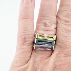 Vtg Ring Set 3pc Sz 6 Multi-color Matching Cubic Zirconia Stackable Jewelry