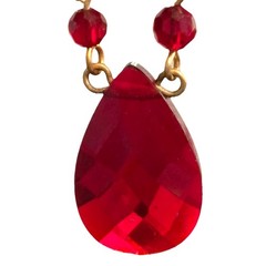Vtg Carolee Necklace Y2K Red Garnet Glass Teardrop Pendant Gold Tone Signed Goth