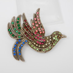 Vintage Pot Metal Brooch Large Bird Figural Pin Multicolor Rhinestones 2.6″