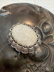 ANTIQUE PRE WWII Stone Silver TONE 2” BROOCH MARKED GERMANY Rare Find