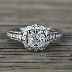 Art Deco Cushion Lab Created Diamond Valentine’s 14Ct White Gold Finish Ring Set