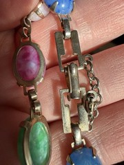 Vintage Link Bracelet Multicolor Stones Prong Set Open Back Small