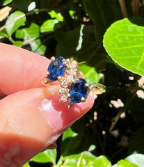 VINTAGE 14K GOLD BLUE SAPPHIRE DIAMOND TOI ET MOI RING ENGAGEMENT ANNIVERSARY