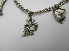 VINTAGE STERLING SILVER CHARM BRACELET with 5 STOWE VERMONT SKI CHARMS