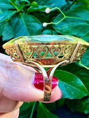 VINTAGE HUGE MASSIVE STATEMENT 10K GOLD MARQUISE LEMON GREEN QUARTZ CITRINE RING