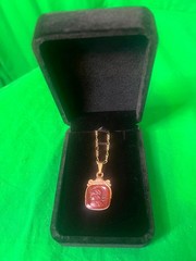 Vintage Carnelian Intaglio Pendant Necklace Monet Gold Roman Cameo