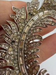 Vintage Brooch Trifari Feather Rhinestone Clear AS IS DAMAGED PJ