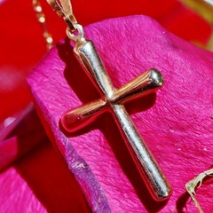 14k multi tone gold pendant 1.35″ diamond cut cross charm vintage 0.70gr N3392