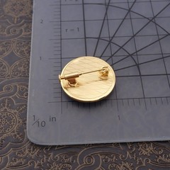 Vintage Damascene Miniature Round Bird Flower Trombone Clasp Pin Brooch