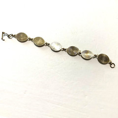Vintage Silver Tone Abalone Link Bracelet 1970’s Paua Shell Oval Cabochons 7.5″