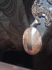 Sterling silver large locket double sided photo pendant necklace, Vintage 37″