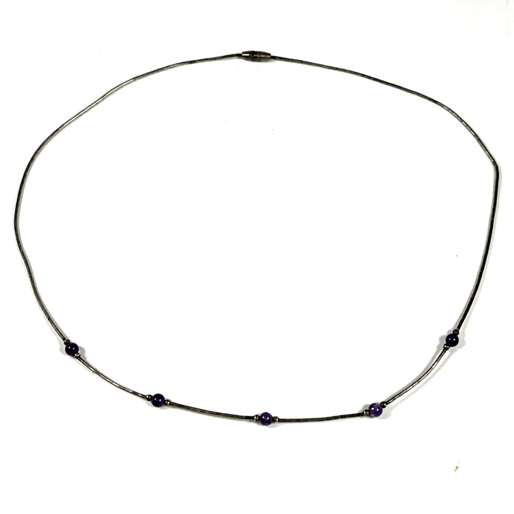 Liquid Silver Amethyst Bead Choker Necklace 17 inches Southwest Style