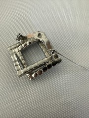Vintage Blue Smoky Gray Rhinestone Brooch Open Square Silver Tone Pin
