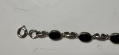 VINTAGE STERLING SILVER AND ONYX Link BRACELET 7.5” Long EUC