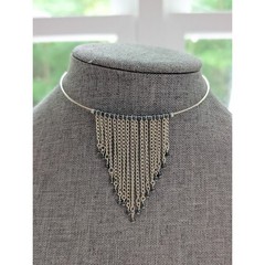Vintage Silver Tone Y2K Prom Memory Wire Choker Dangle Chain Beaded Necklace