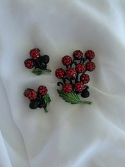 1950s HOLLYCRAFT Berries Rhinestone Enamel Brooch & Earring Clip On Set