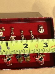 Vintage Gold Tone & Enamel Christmas Holiday Earrings 5 Pair Original Box Retro