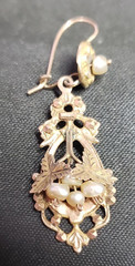 Victorian Style Gold Tone Metal Imitation Pearl? Pierced Earring One Only Single