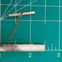 925 Tie Clip 2.5in Sterling Silver 8g Two Tone Gray Engine Turn Chain Bar Estate