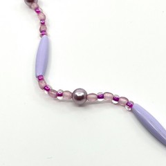 Vintage Lavender Purple Beaded Strand Necklace Long Boho Faux Pearl Mixed Beads