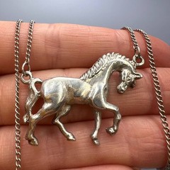Vintage USSR 916 Silver Horse Pendant Necklace Soviet Armenian Jewelry 1980 6.9g
