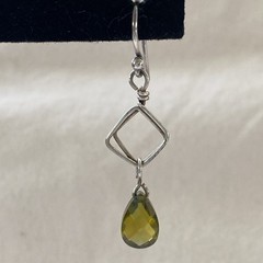 Sterling Silver Drop Dangle Earrings Vintage Green Cut Gem Marked 925