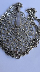 1970s Vintage Silver Tone Chunky Statement Pendant Necklace Chain Mod Boho L195