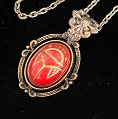 Vintage Scarab Necklace Egyptian Revival Pendant Antique Celluloid Beetle