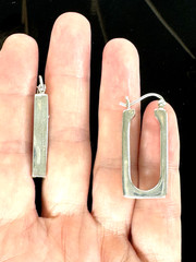 Vintage 925 Sterling Silver Modernist Rectangle Hoop Earrings Geometric Dangle