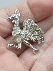 Vintage Rooster Chicken Brooch Pin Mid Century Set 2 Enamel Sparkly Cartoon Like