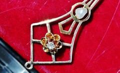 10k rose gold pendant 0.05ct diamond pearl charm 1890’s antique handmade 0.9gr