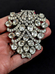 Very Large 1930s EISENBERG Original 3″ Crystal Rhinestone Fur Clip Brooch Signed